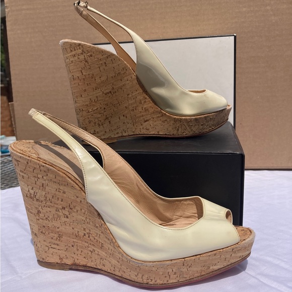 Christian Louboutin off white wedged leather sling back - Picture 3 of 6